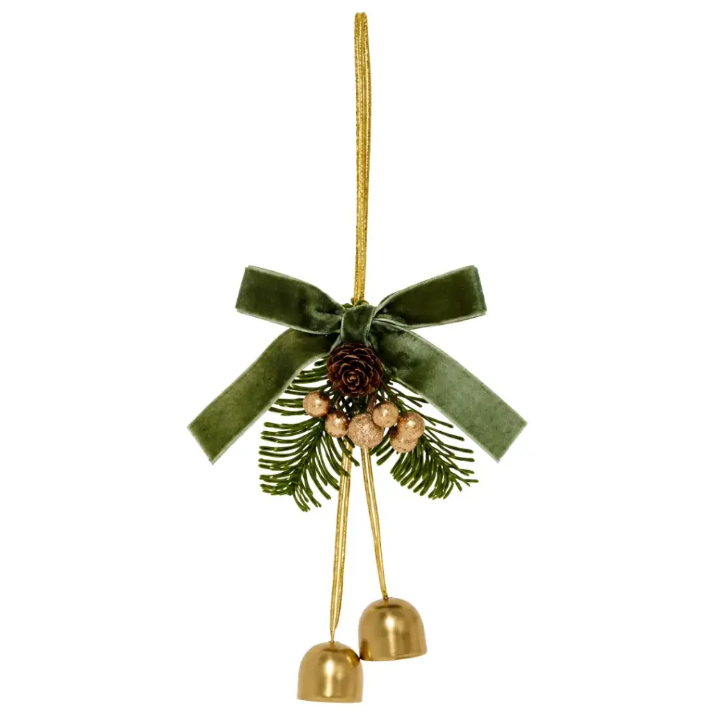 Bow with Bell Ornament Green | Dwellings Home Trinidad